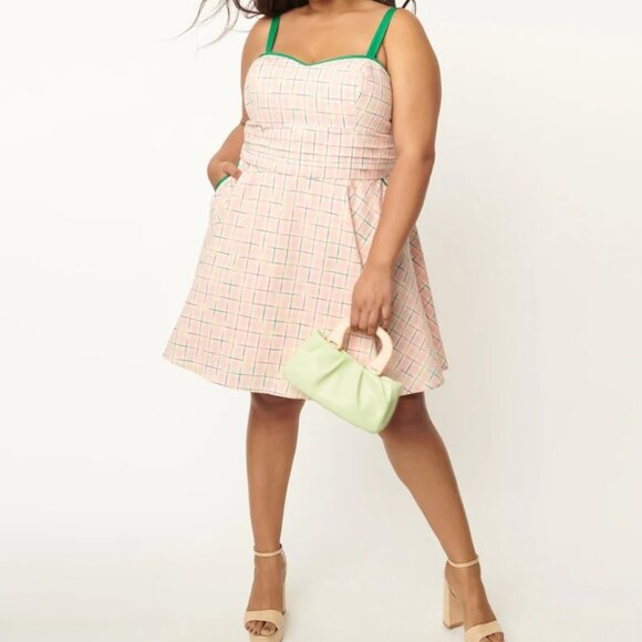 New! Unique Vintage Pink Plaid Dress - Picture 12 of 12